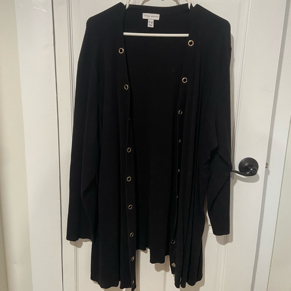 3X black sweater with gold embellishments